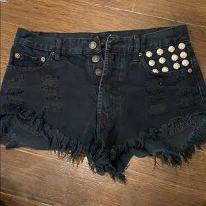Signature8 Distressed Studded Black Denim Shoets